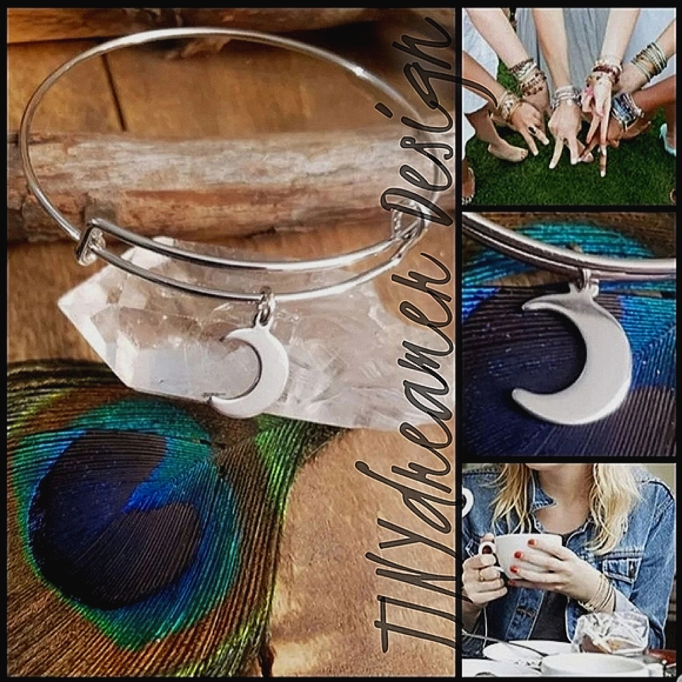 Luna Crescent Moon Stainless Steel Stackable Bangle Charm Bracelet Gift